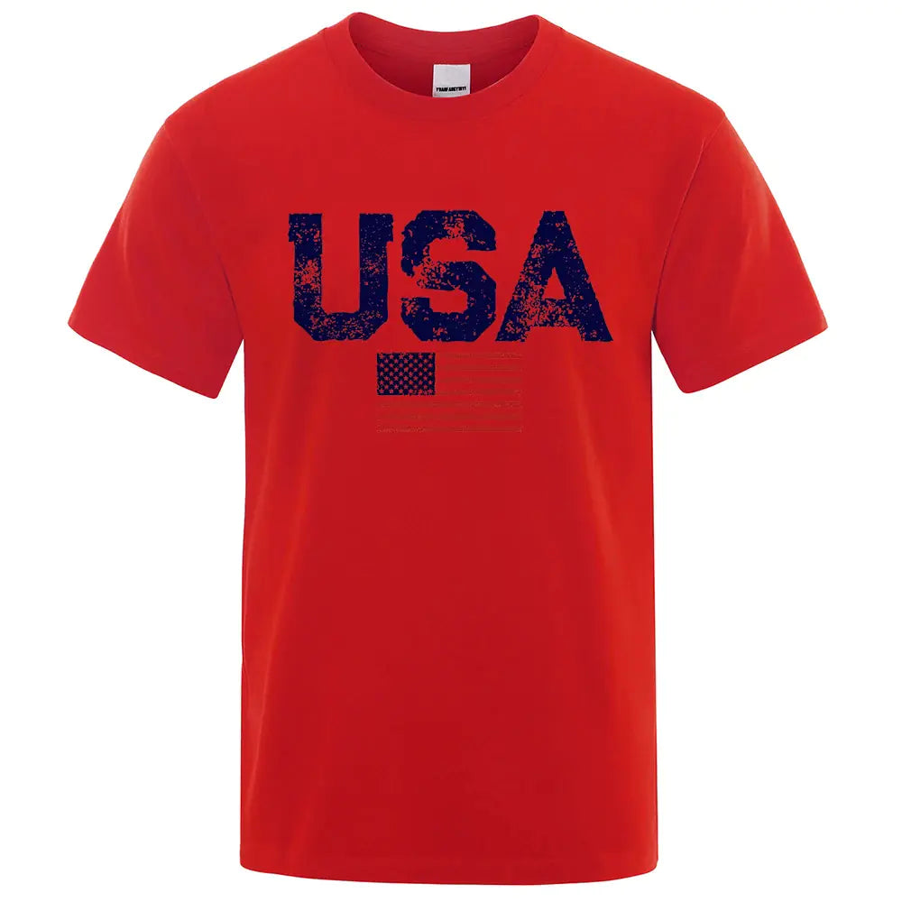 Vintage American Flag Hip-Hop Cotton T-Shirt for Men
