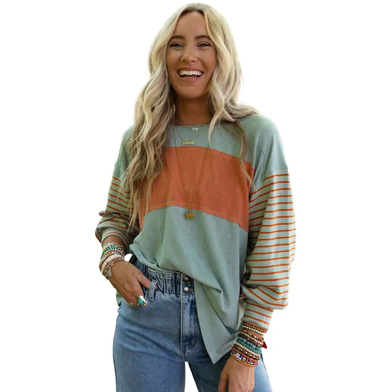 Casual Striped Women's Long-Sleeved Hoodie Top