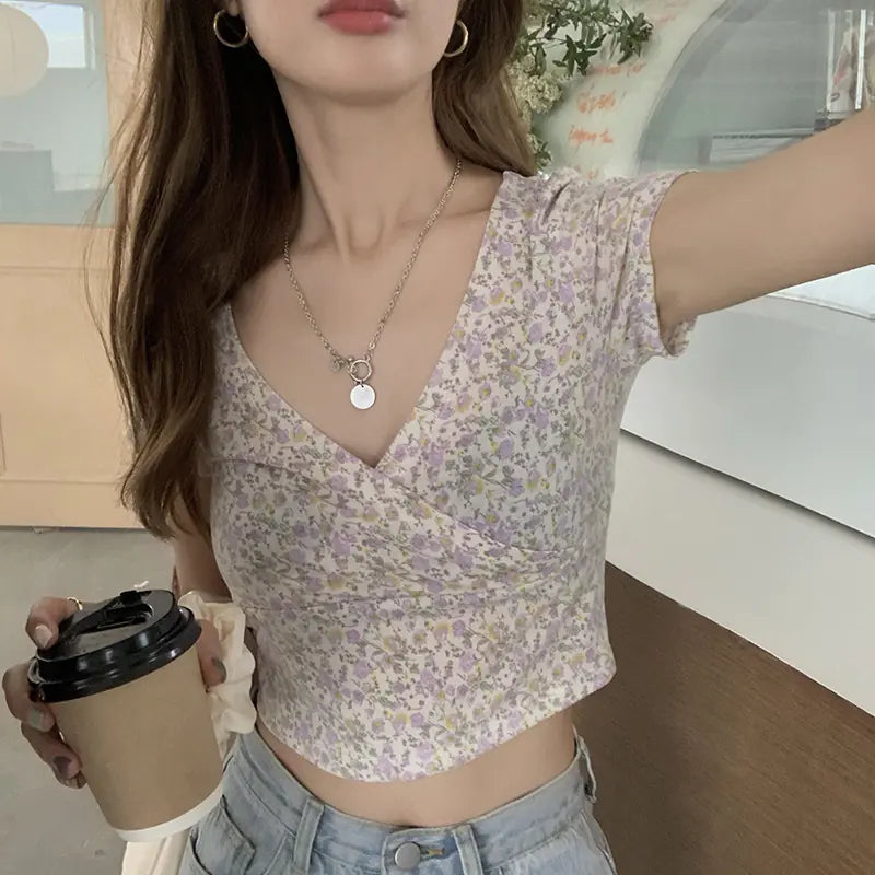 Floral Short Cropped Women's Navel Top