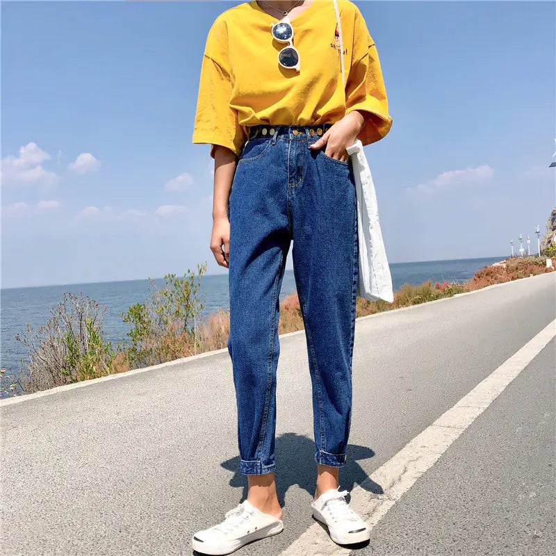 High Waist Loose & Slim Cropped Women's Jeans