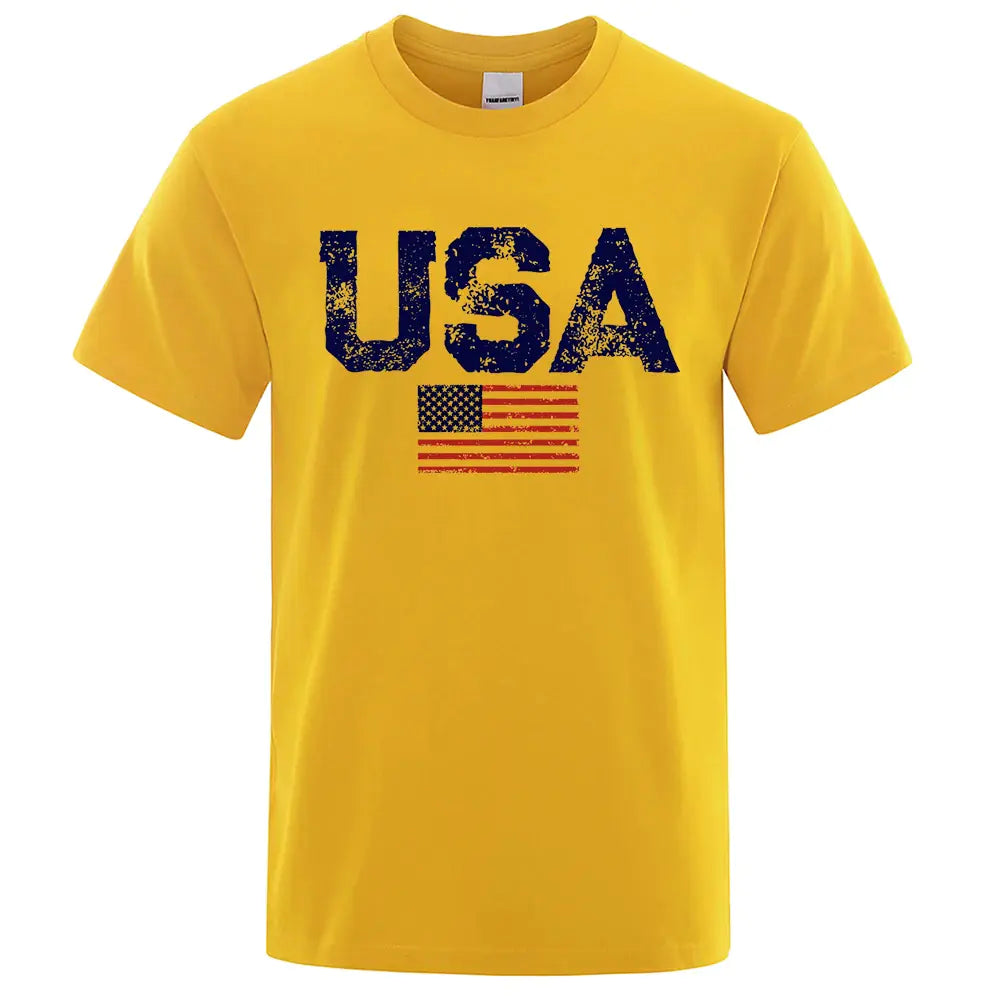 Vintage American Flag Hip-Hop Cotton T-Shirt for Men