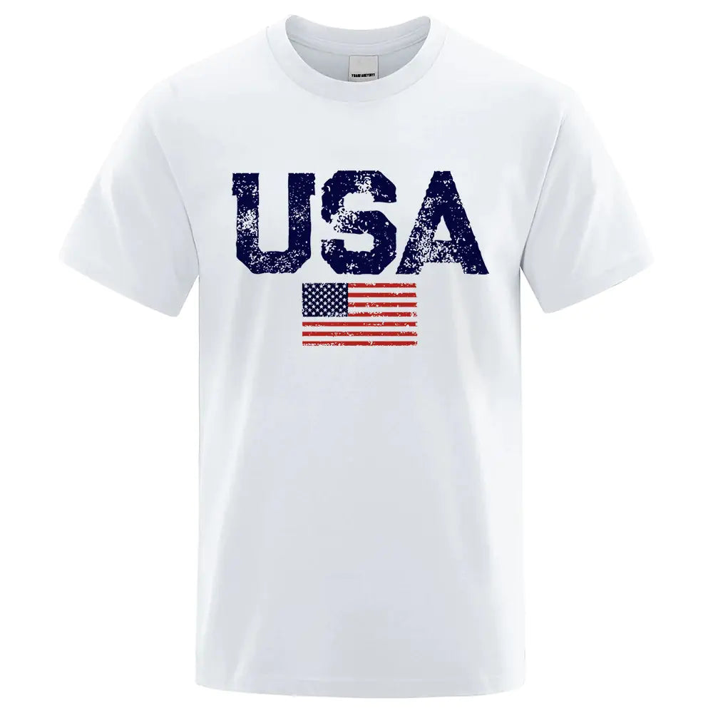 Vintage American Flag Hip-Hop Cotton T-Shirt for Men