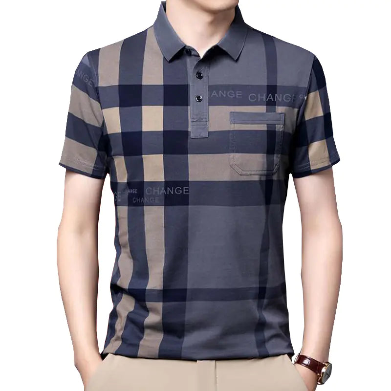 Men's Short Sleeve Striped Business Shirt with Pocket