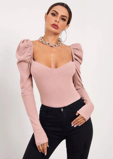 One Word Neck Bubble Long Sleeve Women's Top
