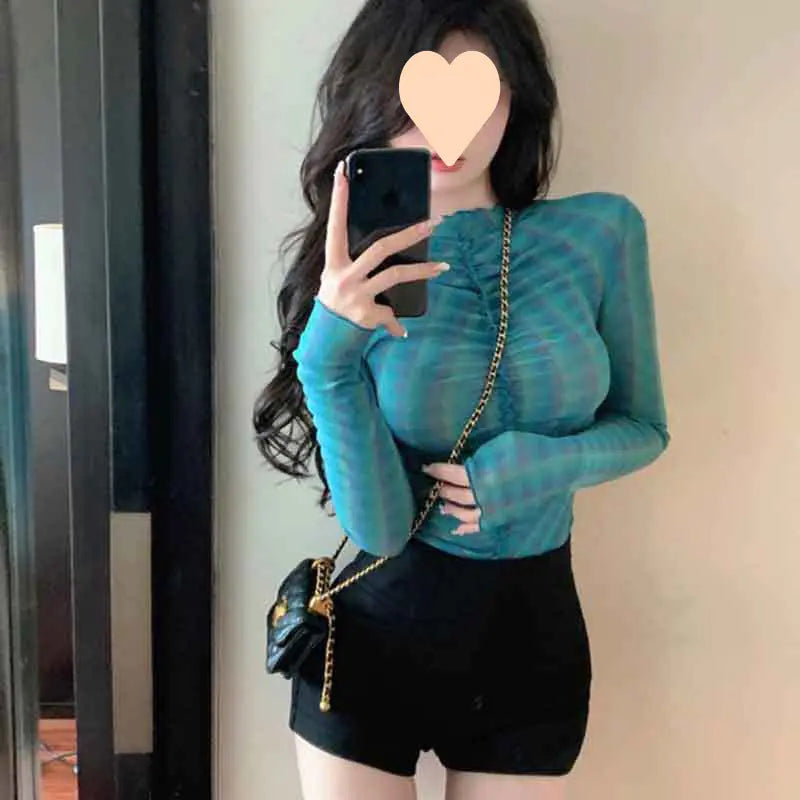 Mesh Micro Sheer Slim Fit Women's Top