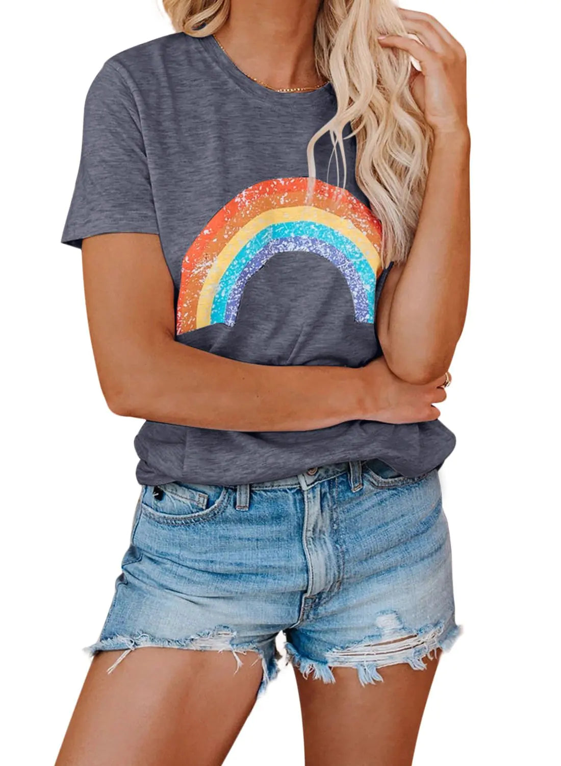 Summer Slim Fit Rainbow Pattern Women's Top