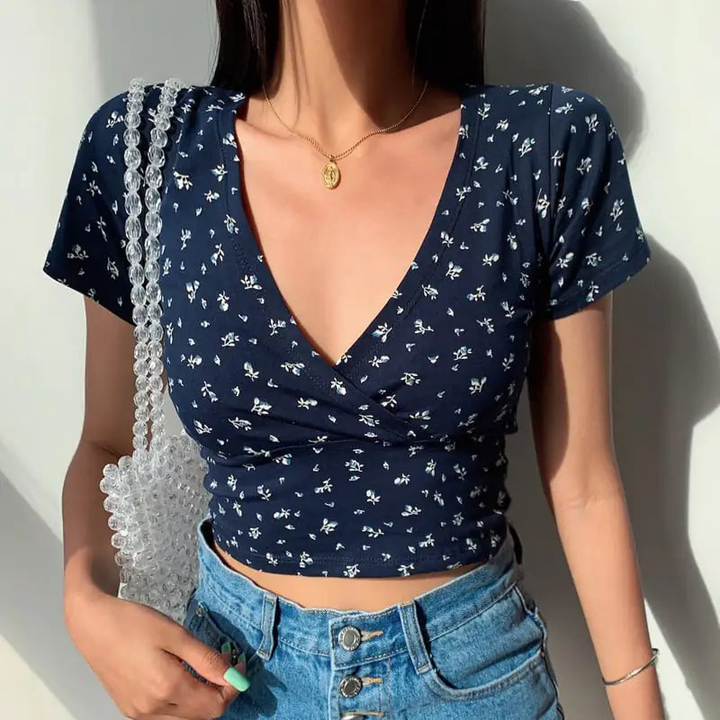 Floral Short Cropped Women's Navel Top