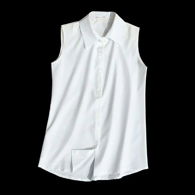 Loose Fit Solid Color Chiffon Sleeveless Women's Top