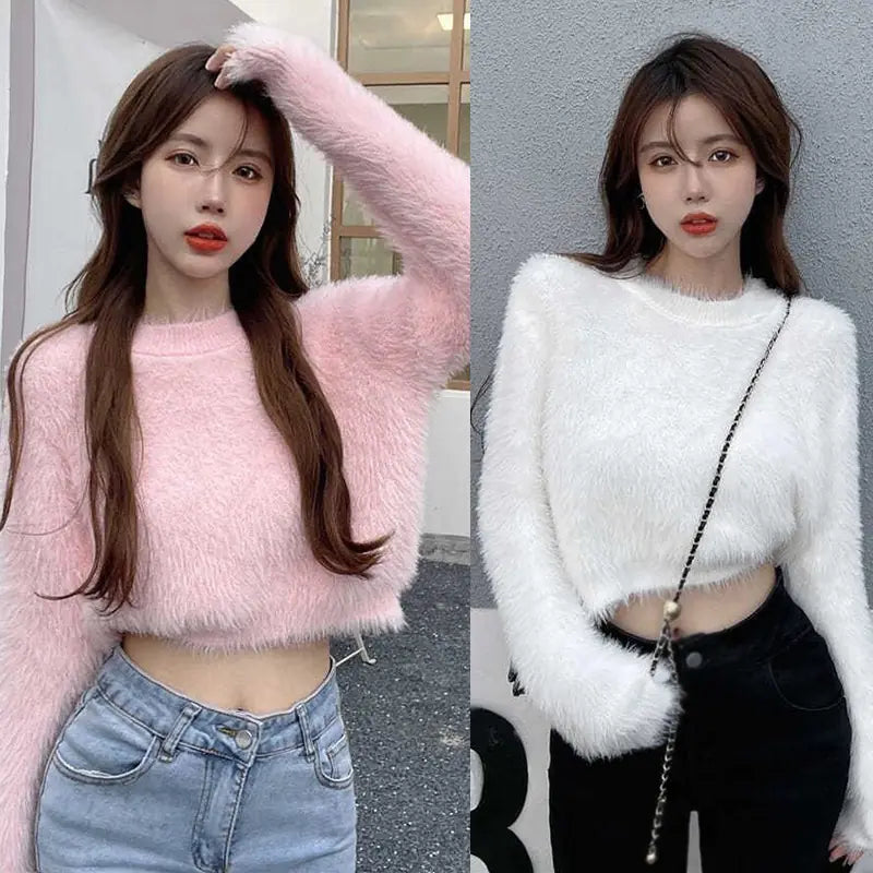 Women's Casual Faux Mink Pullover Sweater Top