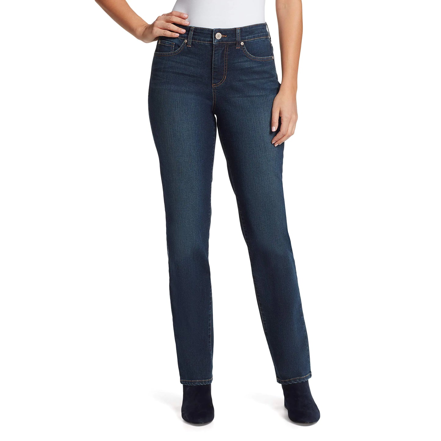 Bandolino Womens Mandie Signature Fit High Rise Straight Leg Jean Wenonah-Embroidered Pocket 18