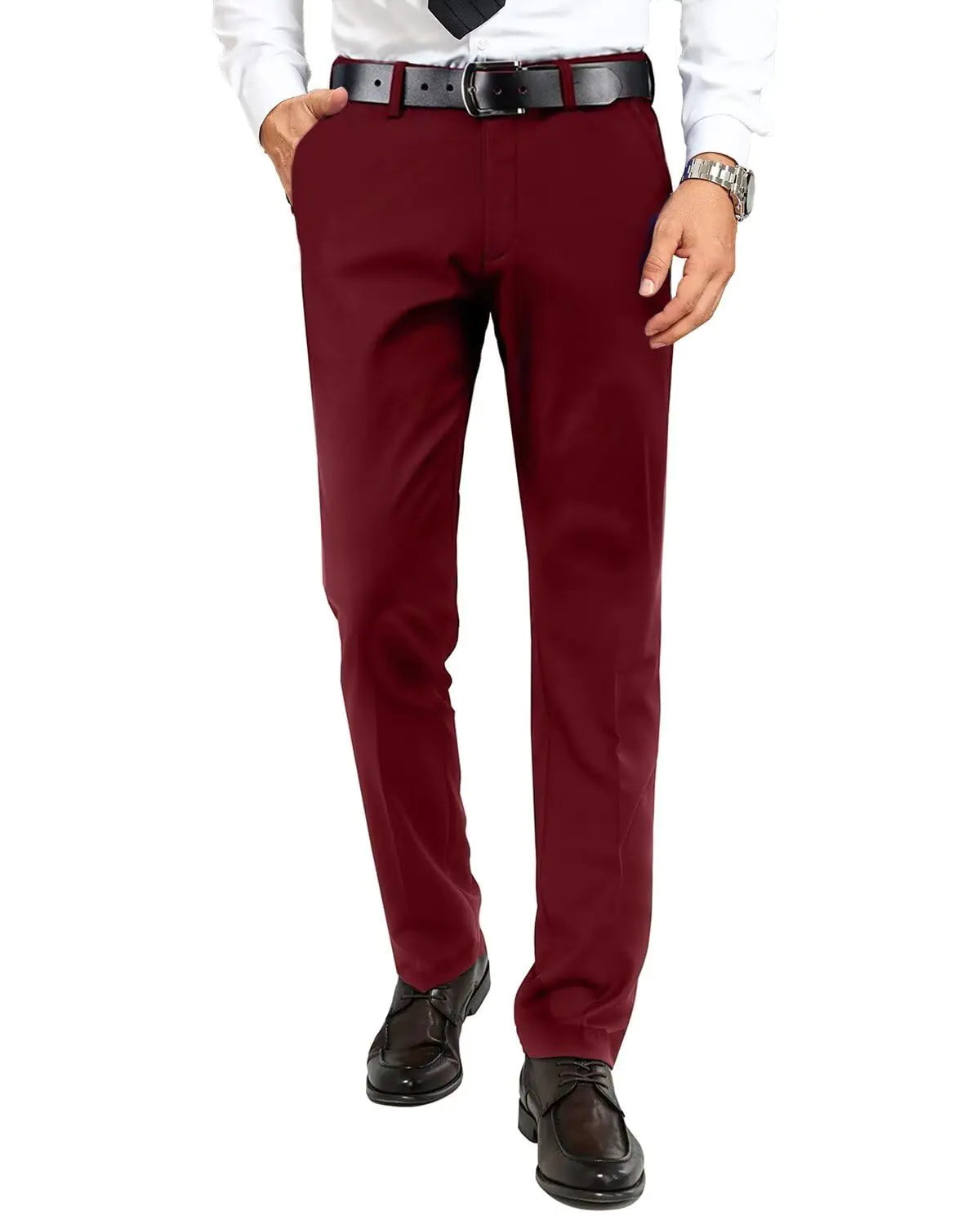 Pants for Men Burgundy Formal Stretch Dress Pants Classic Slim Fit Wrinkle Free Pants Mens Comfort Straight Slacks Dresspants S