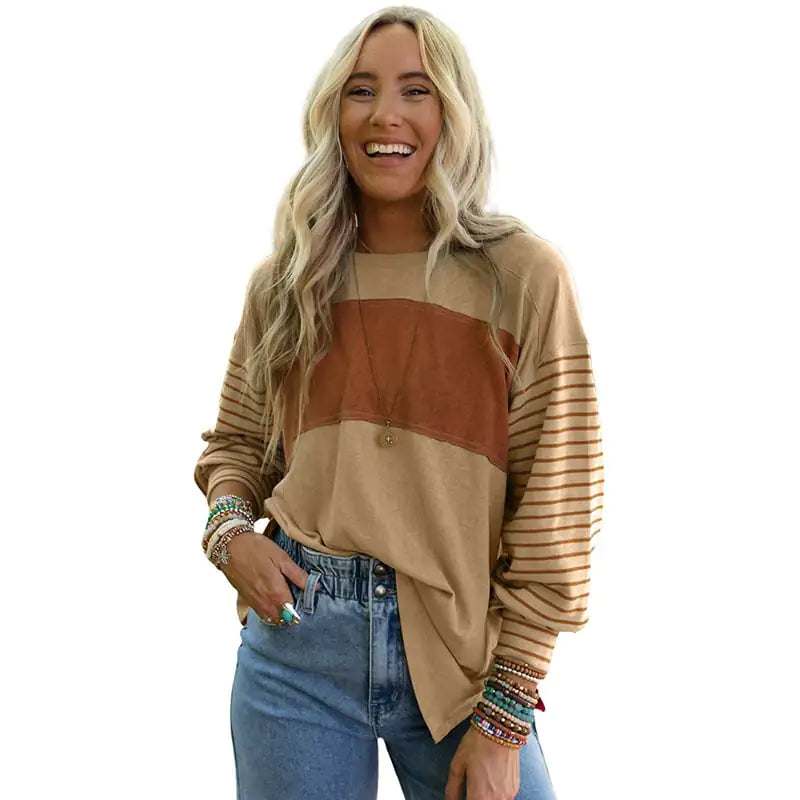 Casual Striped Women's Long-Sleeved Hoodie Top