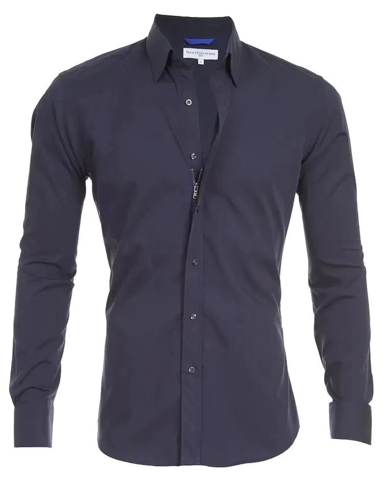 Men's Business Casual Oxford Shirt with Zipper Design