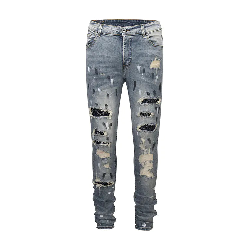 Ripped Skinny Jeans with Sequin Detail Pants