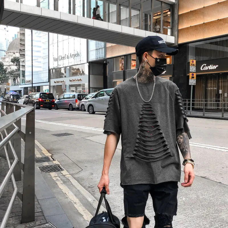 Men's Casual Ripped Short Sleeve Hip Hop T-Shirt
