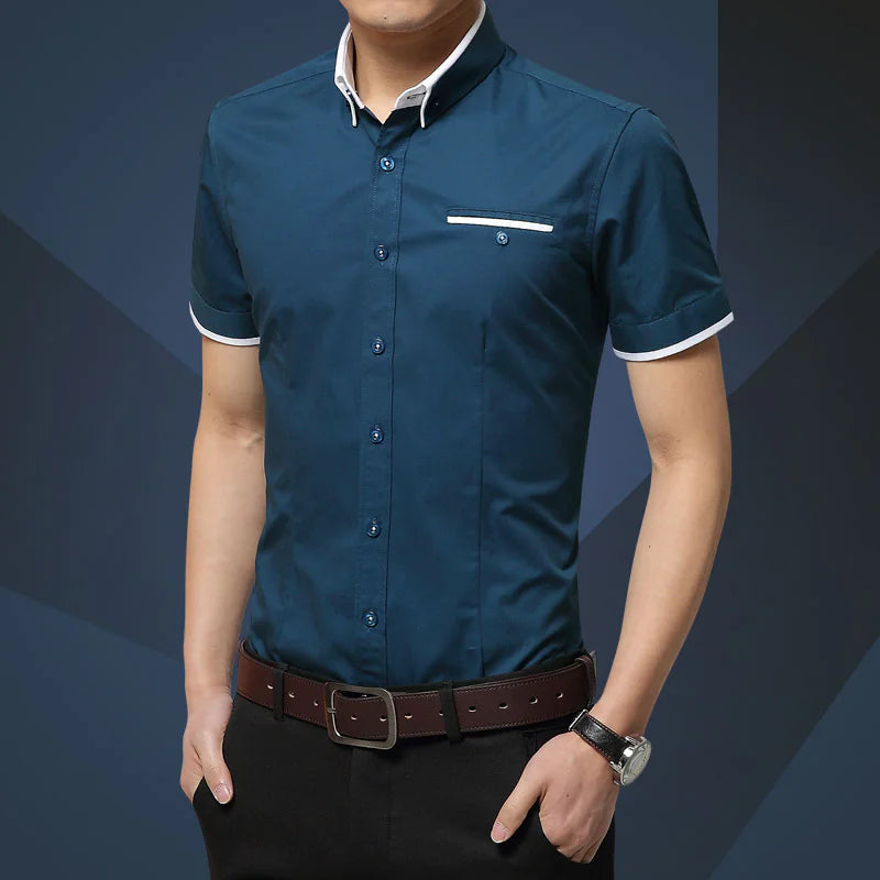 Men's Short-Sleeved Slim-Fit Casual Business Shirt