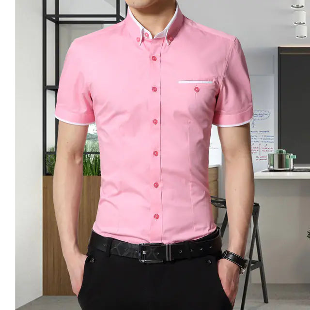Men's Short-Sleeved Slim-Fit Casual Business Shirt