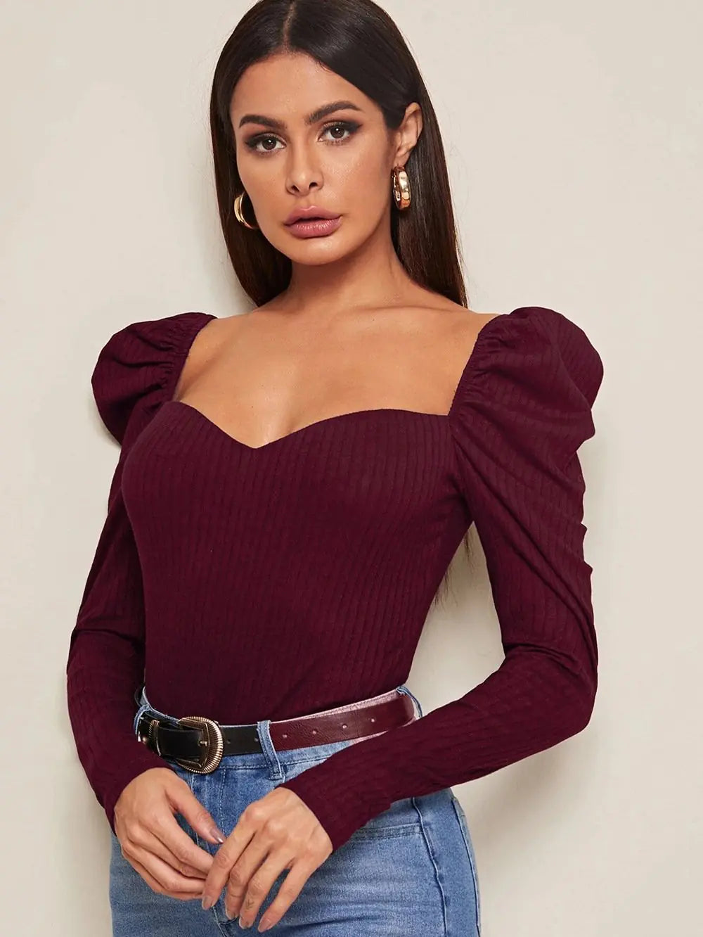 One Word Neck Bubble Long Sleeve Women's Top