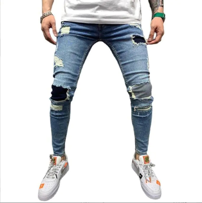 Men's Blue Ripped Jeans (European Style)