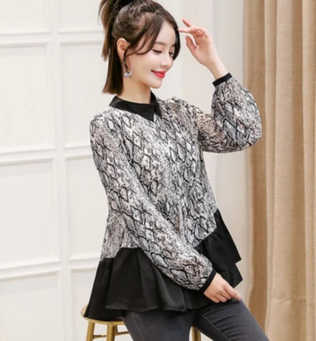 Lace-Trimmed Chiffon High-Neck Women's Top