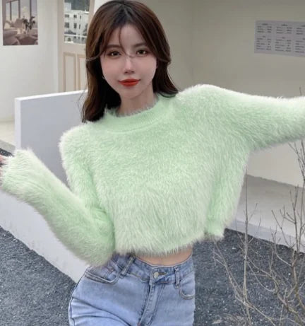 Women's Casual Faux Mink Pullover Sweater Top