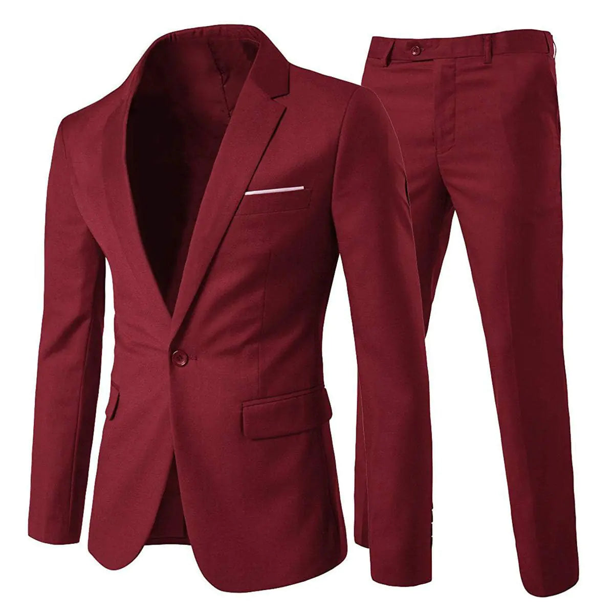 Cloudstyle Mens 2-Piece Suits Slim Fit 1 Button Dress Suit Jacket Blazer & Pants Set A/Wine Red