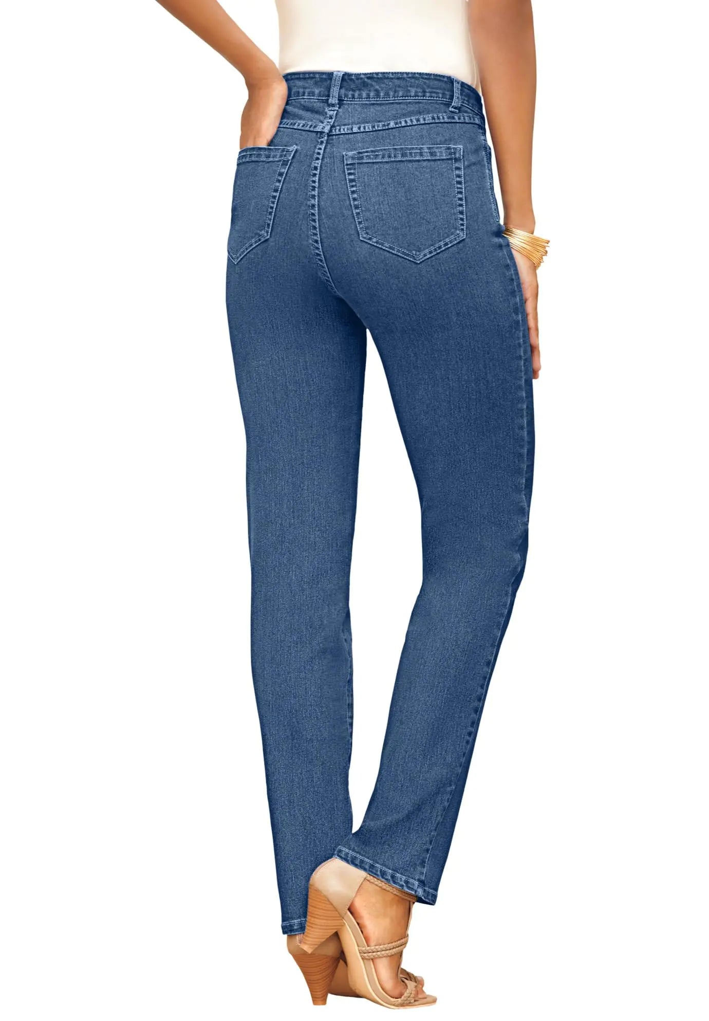 Roamans Womens Plus Size Invisible Stretch Iconic Straight-Leg Jean - 36 W Medium Wash