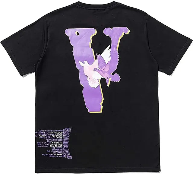 Men's Hip Hop V Letter Printed Cotton T-Shirt