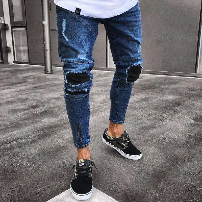 Men's Blue Ripped Jeans (European Style)