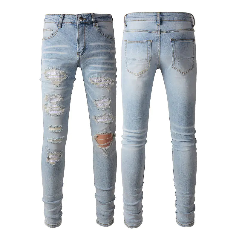 Men's Blue Ripped Skinny Jeans with Stretch Cotton