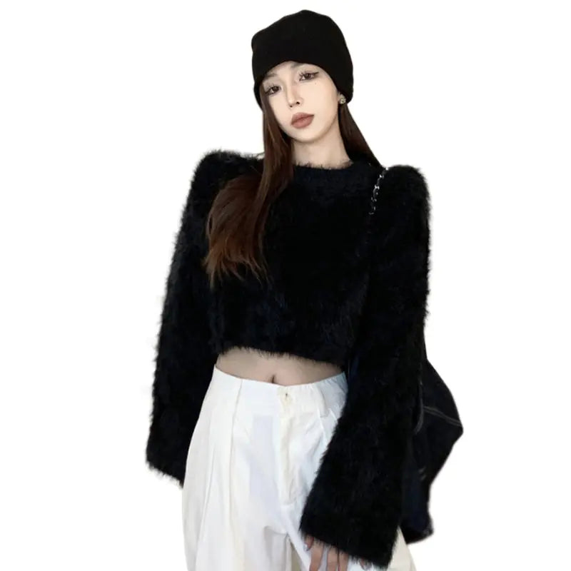 Women's Casual Faux Mink Pullover Sweater Top
