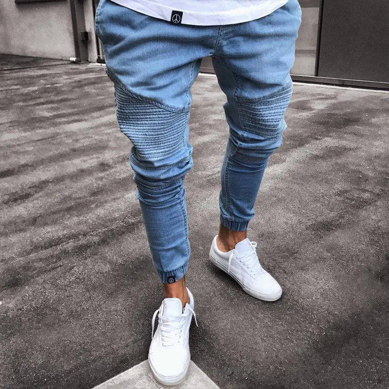 Men's Black Ripped Skinny Jeans with Zipper Detail
