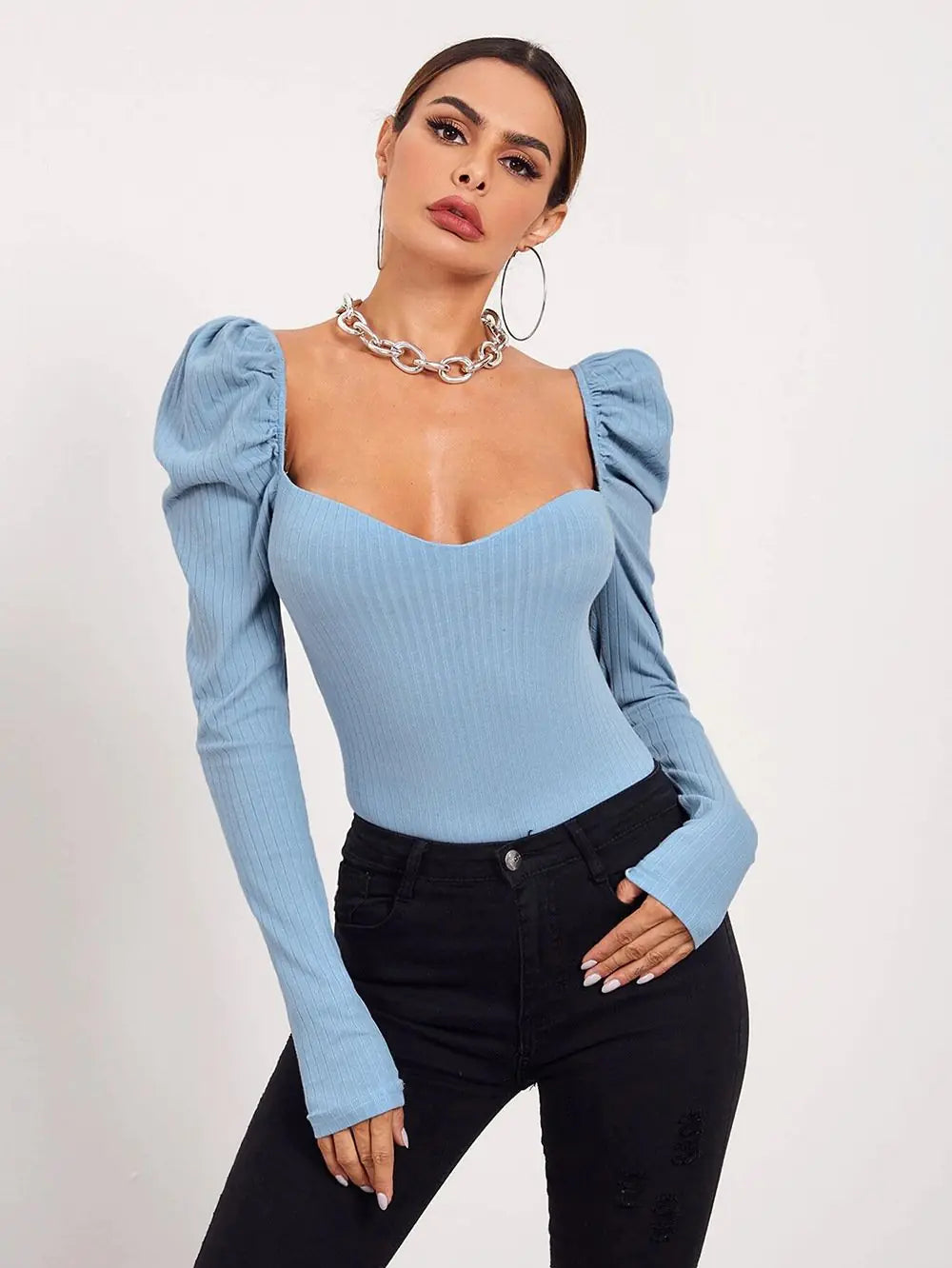 One Word Neck Bubble Long Sleeve Women's Top