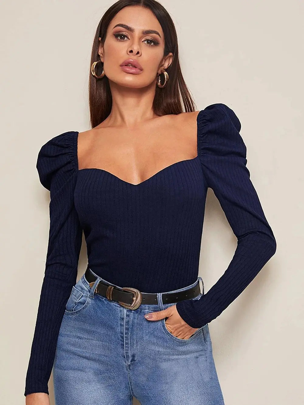 One Word Neck Bubble Long Sleeve Women's Top