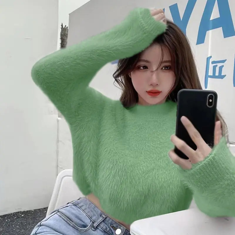Women's Casual Faux Mink Pullover Sweater Top