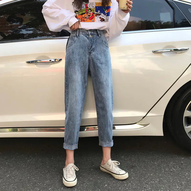 High Waist Loose & Slim Cropped Women's Jeans