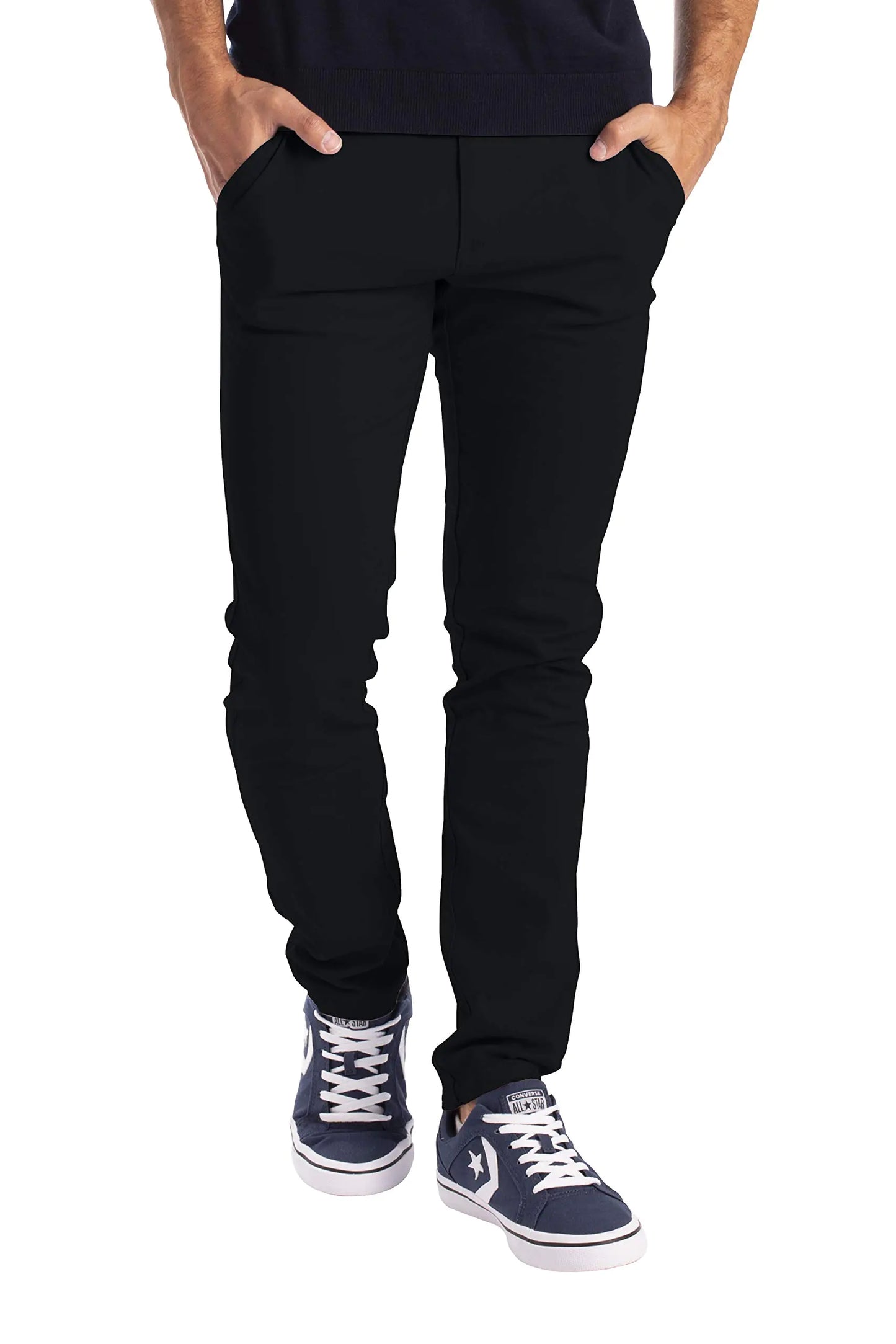 Mens Chino Pants Slim Fit Casual Classic Flat Front Stretch Flex Cotton Chino Khaki Pants Sizes 30W-40W (38W x 34L Black)