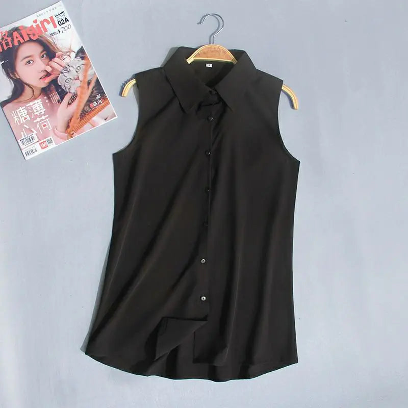Loose Fit Solid Color Chiffon Sleeveless Women's Top