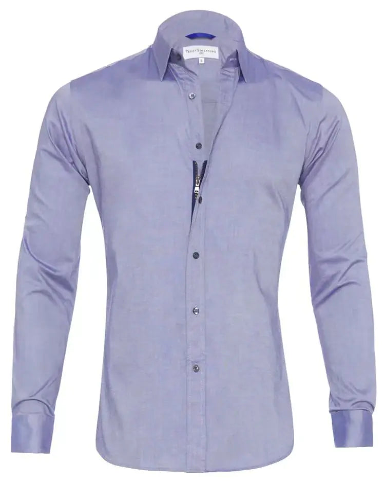 Men's Business Casual Oxford Shirt with Zipper Design