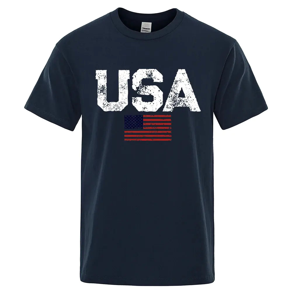 Vintage American Flag Hip-Hop Cotton T-Shirt for Men