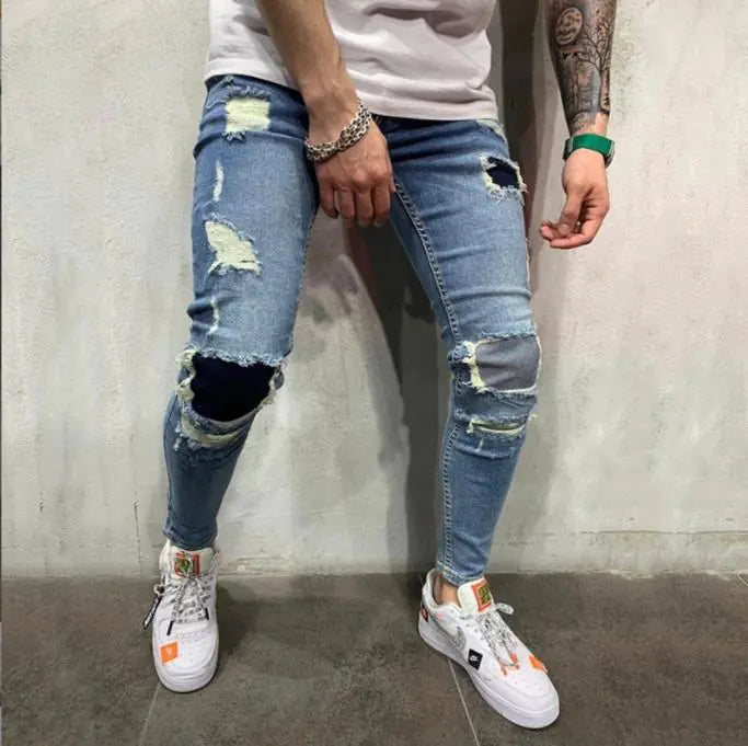 Men's Blue Ripped Jeans (European Style)