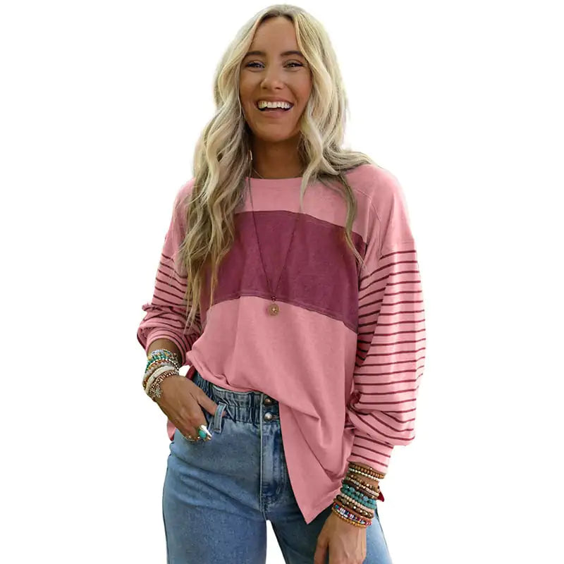 Casual Striped Women's Long-Sleeved Hoodie Top
