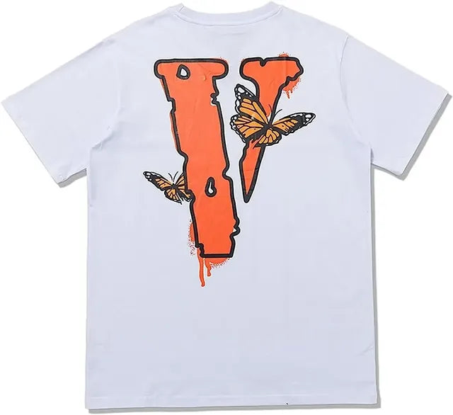 Men's Hip Hop V Letter Printed Cotton T-Shirt