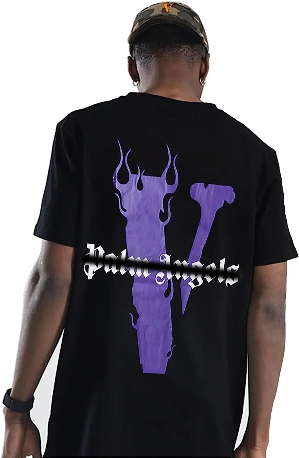 Men's Hip Hop V Letter Printed Cotton T-Shirt