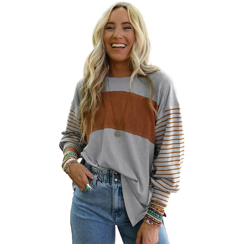 Casual Striped Women's Long-Sleeved Hoodie Top