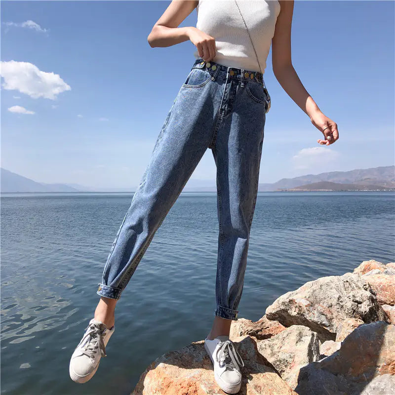 High Waist Loose & Slim Cropped Women's Jeans