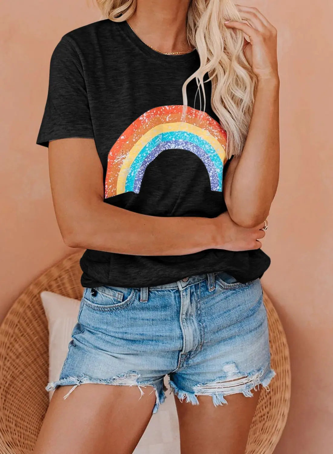 Summer Slim Fit Rainbow Pattern Women's Top