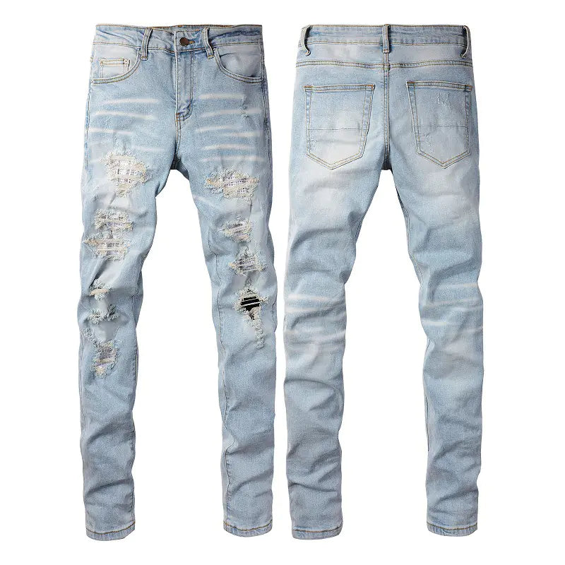 Men's Blue Ripped Skinny Jeans with Stretch Cotton