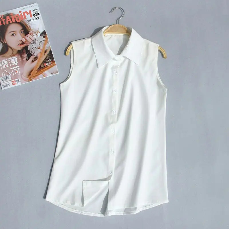 Loose Fit Solid Color Chiffon Sleeveless Women's Top