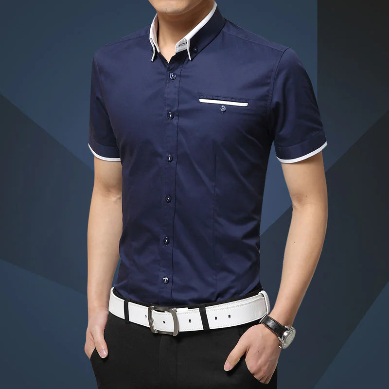 Men's Short-Sleeved Slim-Fit Casual Business Shirt